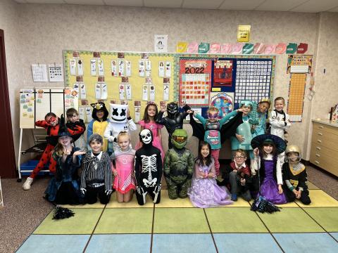 Mrs. Searle's Class dressed up in their Halloween Costumes