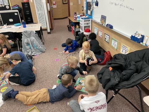 Kids having a fun game day in a classroom