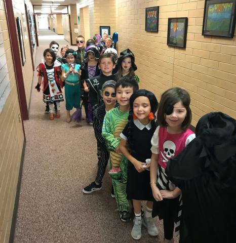 1st Grade students waiting in parade