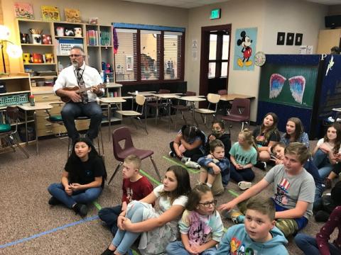 Mrs. Hirst's class and Mr. Ekker's class singing together