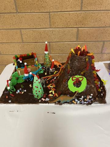 2nd grade team dinosaur volcano gingerbread house