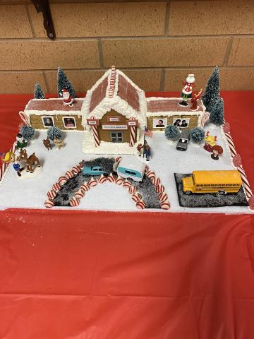 Office staff gingerbread house