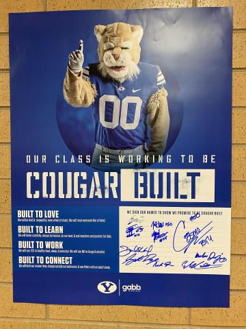 Cougar Built poster showing the four things they talked about to Rees students. 
