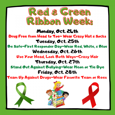 Rees Red and Green Ribbon Dress Up Days-October 24-28th