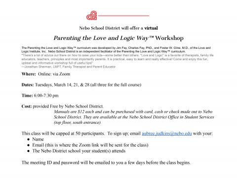 Love and Logic Flyer with details for ZOOM Meeting 