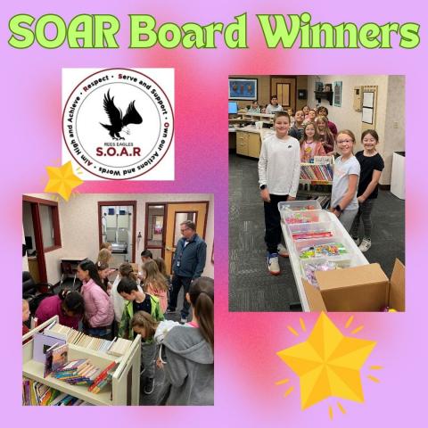 Student winners in the office choosing prizes for earning SOAR slips
