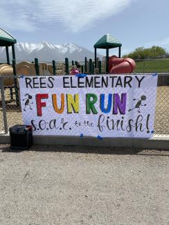 Rees Elementary Fun Run sign-SOAR to the finish