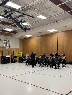 MMHS jazz band performing for Rees 5th grade students. 