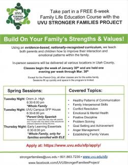 UVU Flyer for family workshop-Build on Your Family's Strengths and Values-FREE 8-week course January 30-March 30