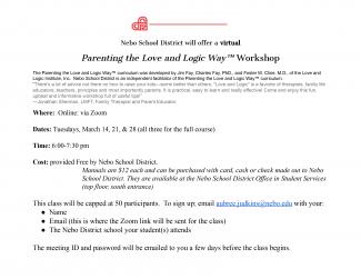 Love and Logic Flyer with details for ZOOM Meeting 